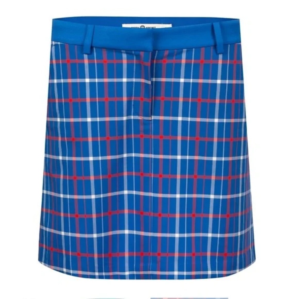 Tory Sport Blue Plaid Midi Skirt with Red and White Checks